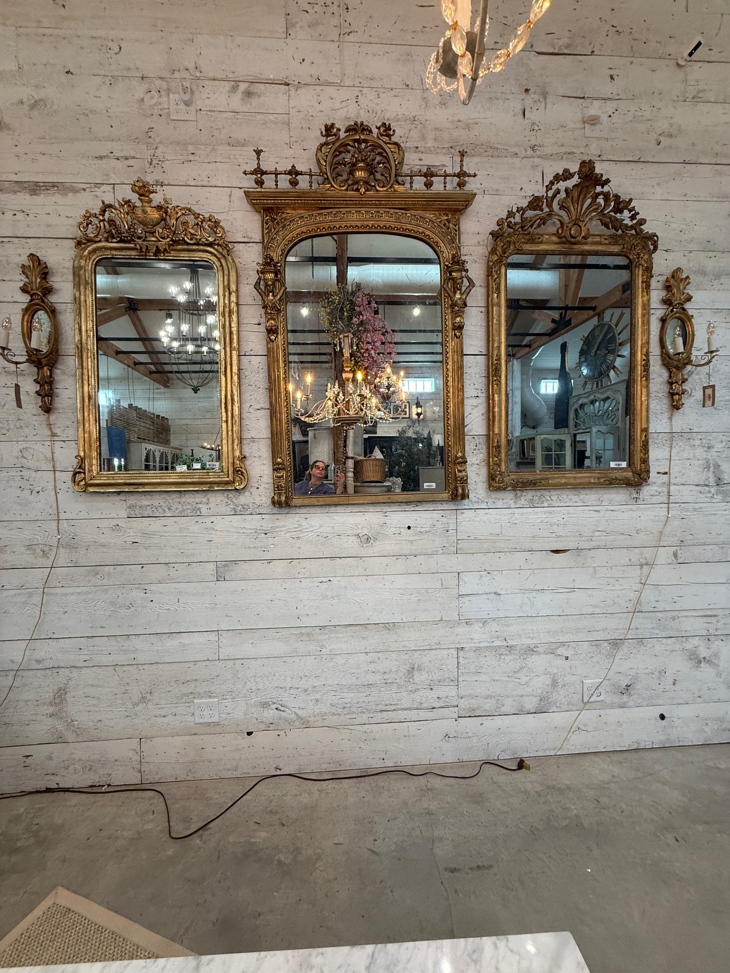 Monumental Louis XVI Style Giltwood Mirror with Foliate Crest