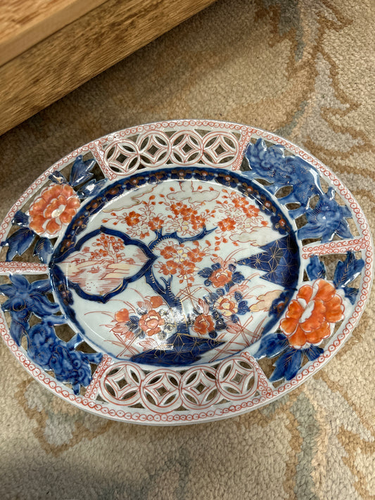 Meiji Period Imari Platter with Pierced Border