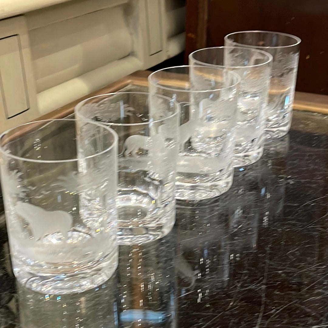 MMoser Set of 6 Glasses Safari Etched 1 Animal Per Glass