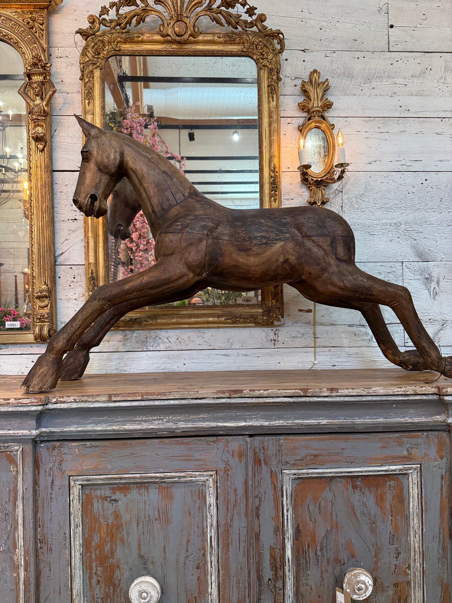 Hand-Carved Spanish Hardwood Horse Sculptures