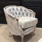 French Louis XV Style Tufted Settee in Silver Velvet Upholstery