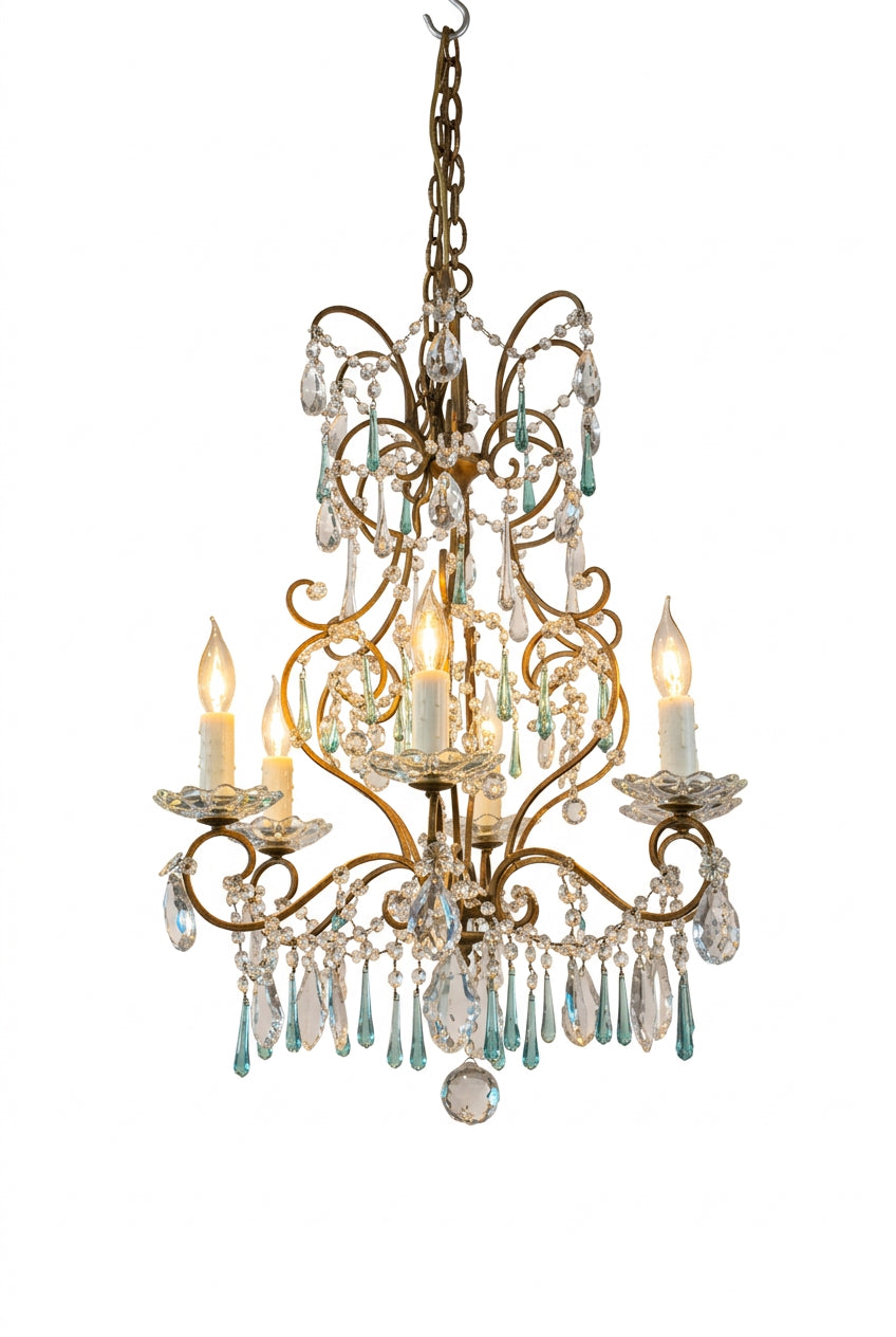 6 Arm Crystal Chandelier with Baby Blue Tear Drops