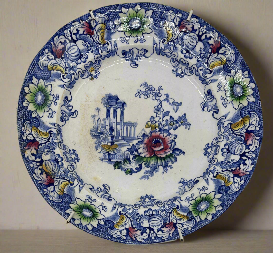 Francis Morley Co England CLEOPATRA Blue Polychrome Transferware