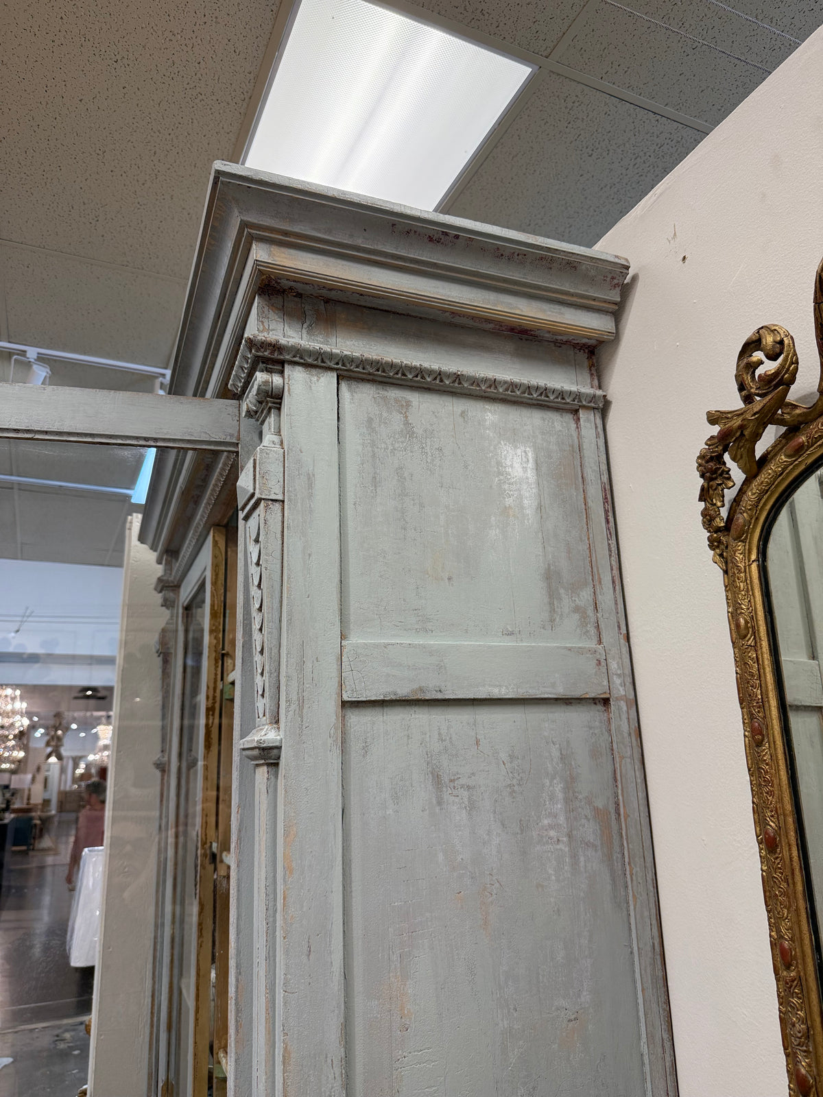 Blue 2 piece French Cabinet with Glass Doors