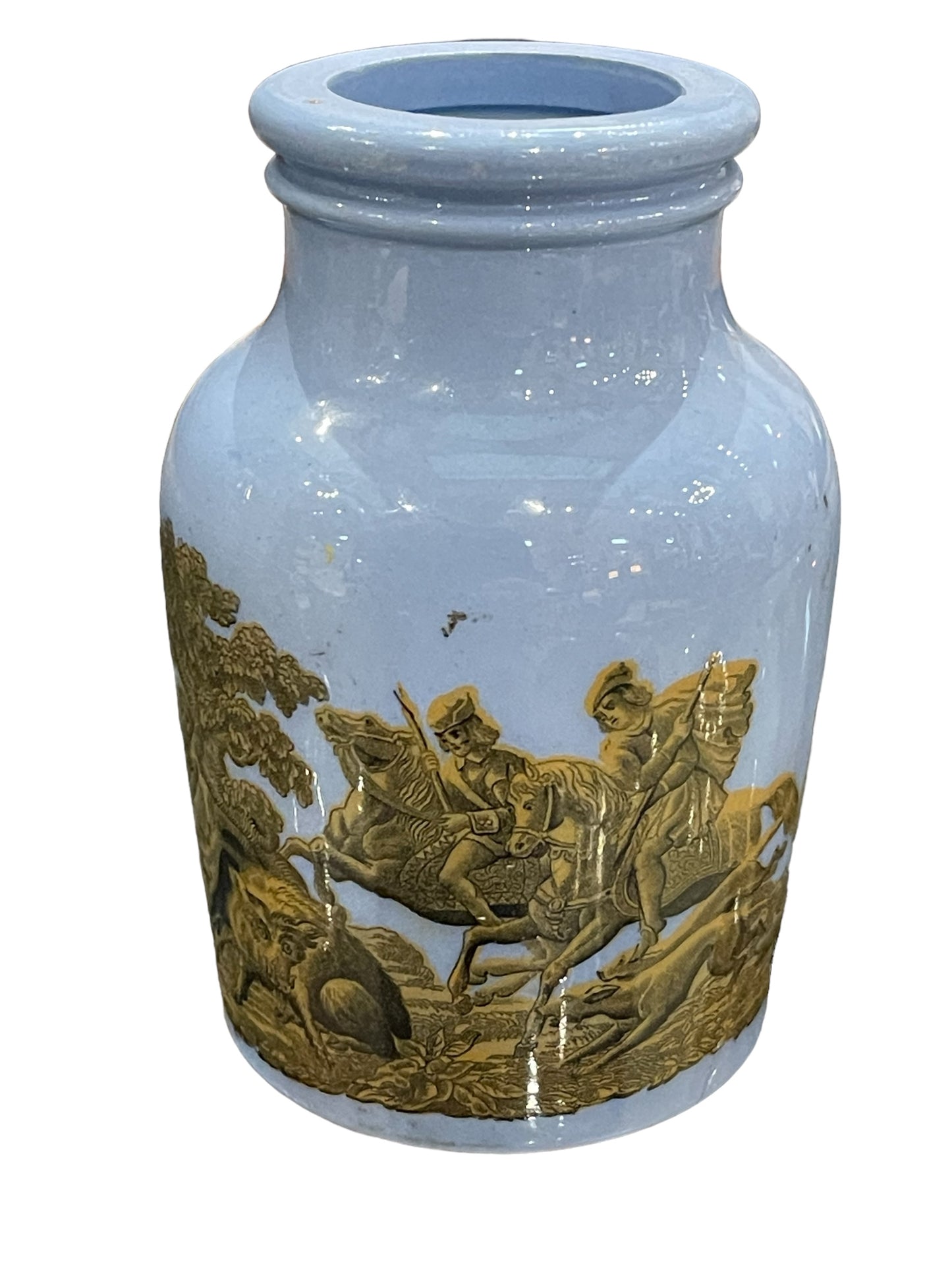 Antique Prattware Hunting Scene Jars Circa 1860