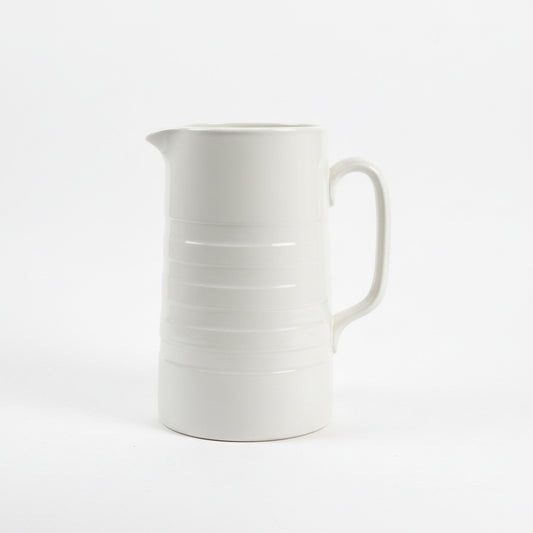 Edwardian Banded White Ironstone Pitchers or Jugs