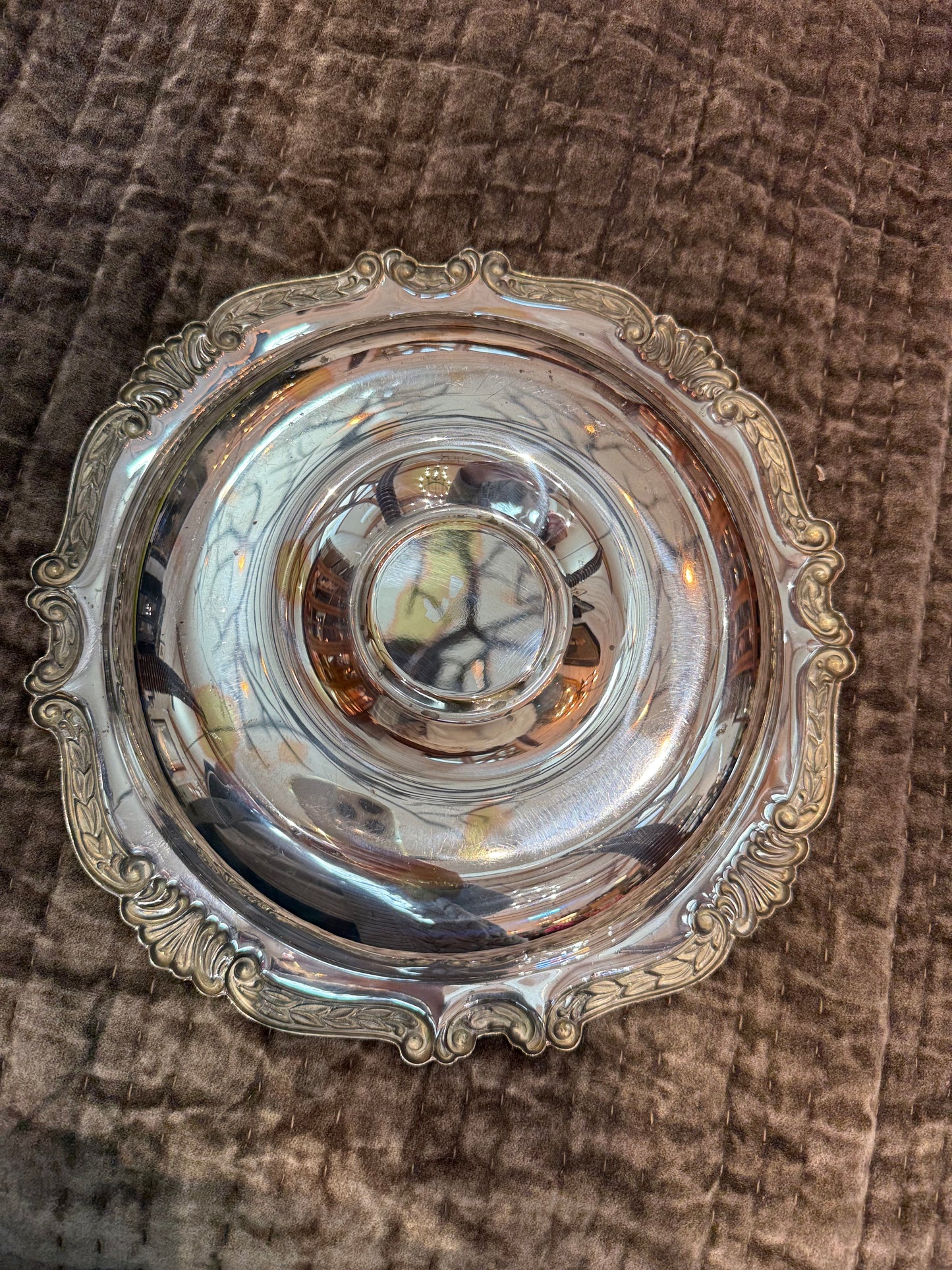 Vintage Silverplate Chamberstick Tray with Shell Motif Border – 12.5”