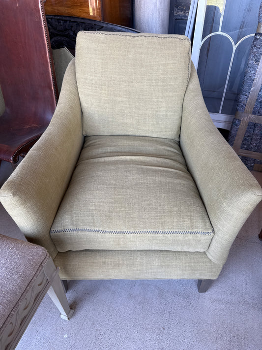 Green Club Chair with Navy Stitching