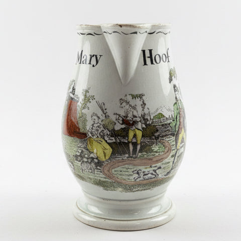 Victorian English Transferware Pitcher with Hand-Colored Pastoral Scenet