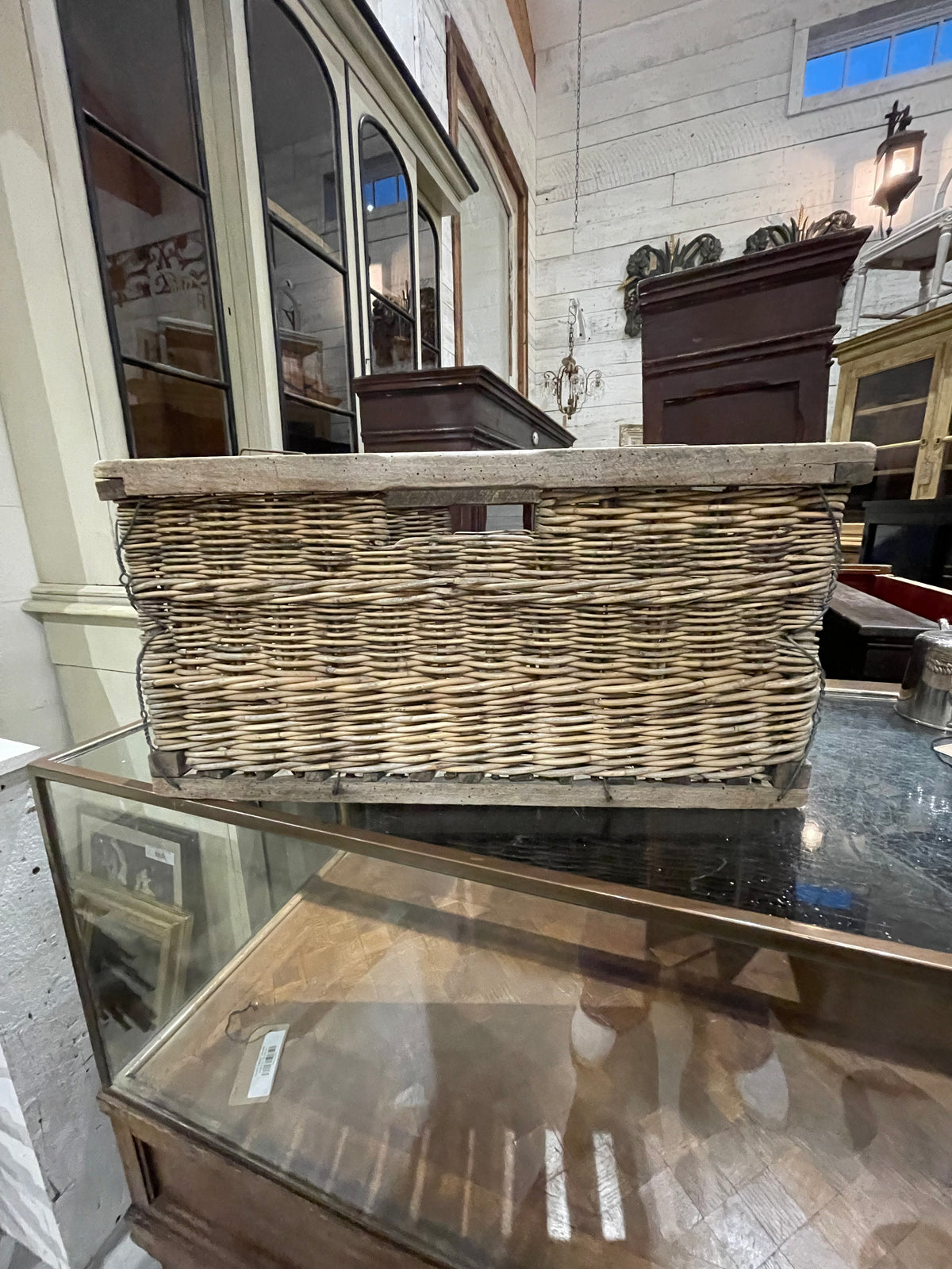 French Rectangular Grape Basket with 4 Handles Circa 1900