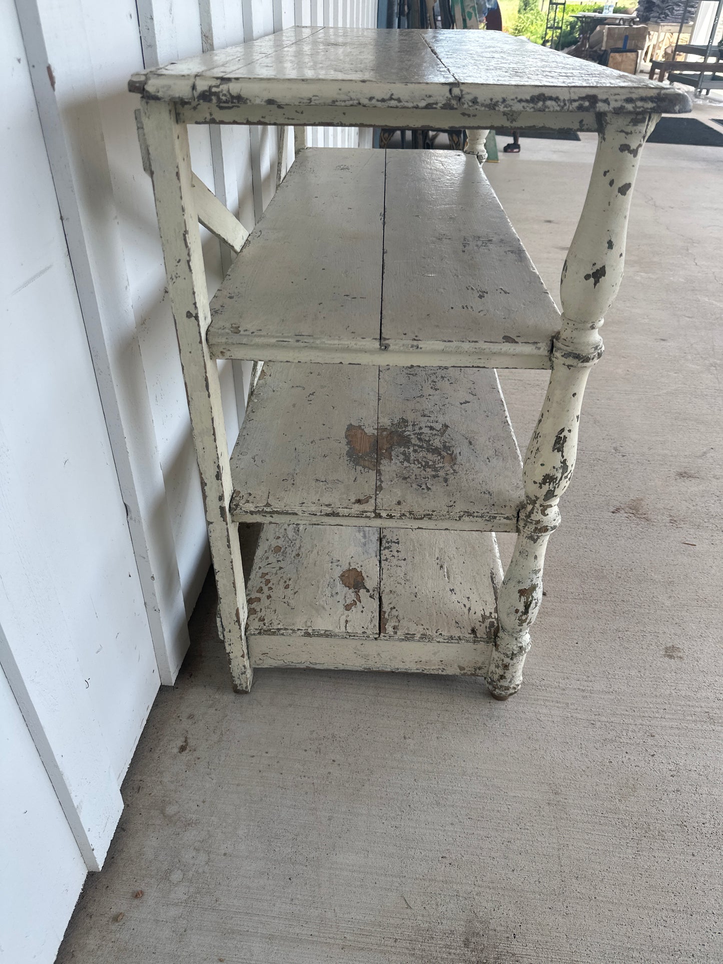 French Painted Shelf with Distressed Finish and Turned Supports