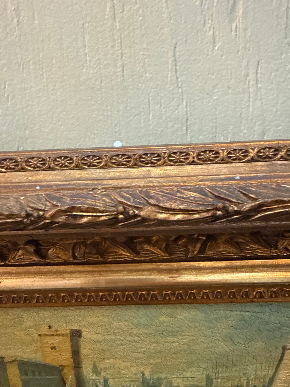 Antique European Coastal Oil Painting in Gilt Frame