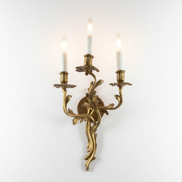 Pair of Rococco Gilt Bronze Wrythm 3 Light Sconce