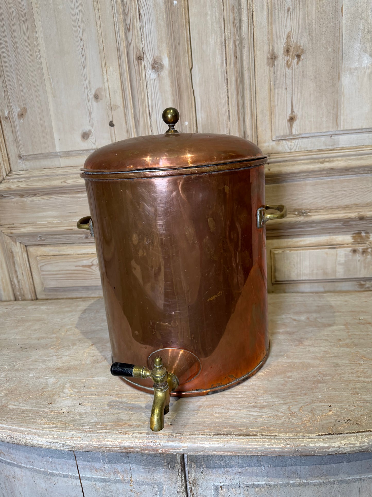 Copper Beverage Dispenser with Brass Spigot Circa 1900