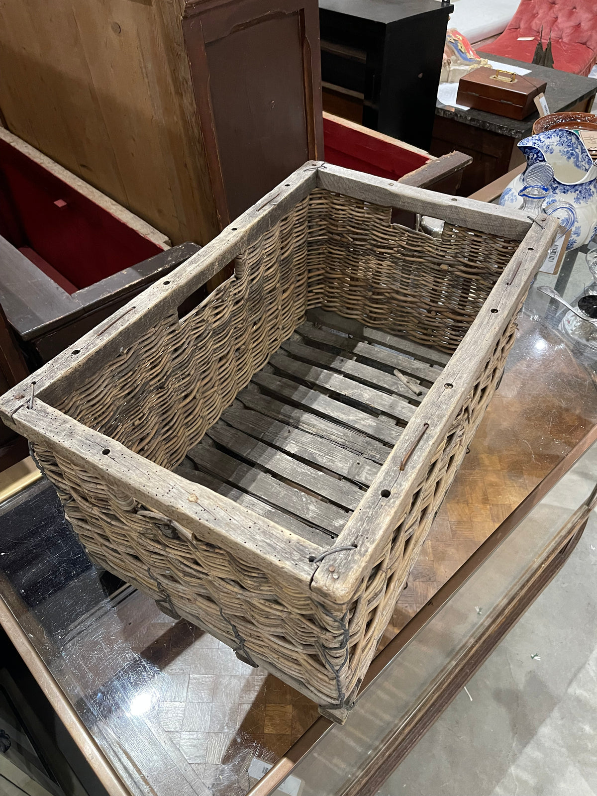 French Rectangular Grape Basket with 4 Handles Circa 1900