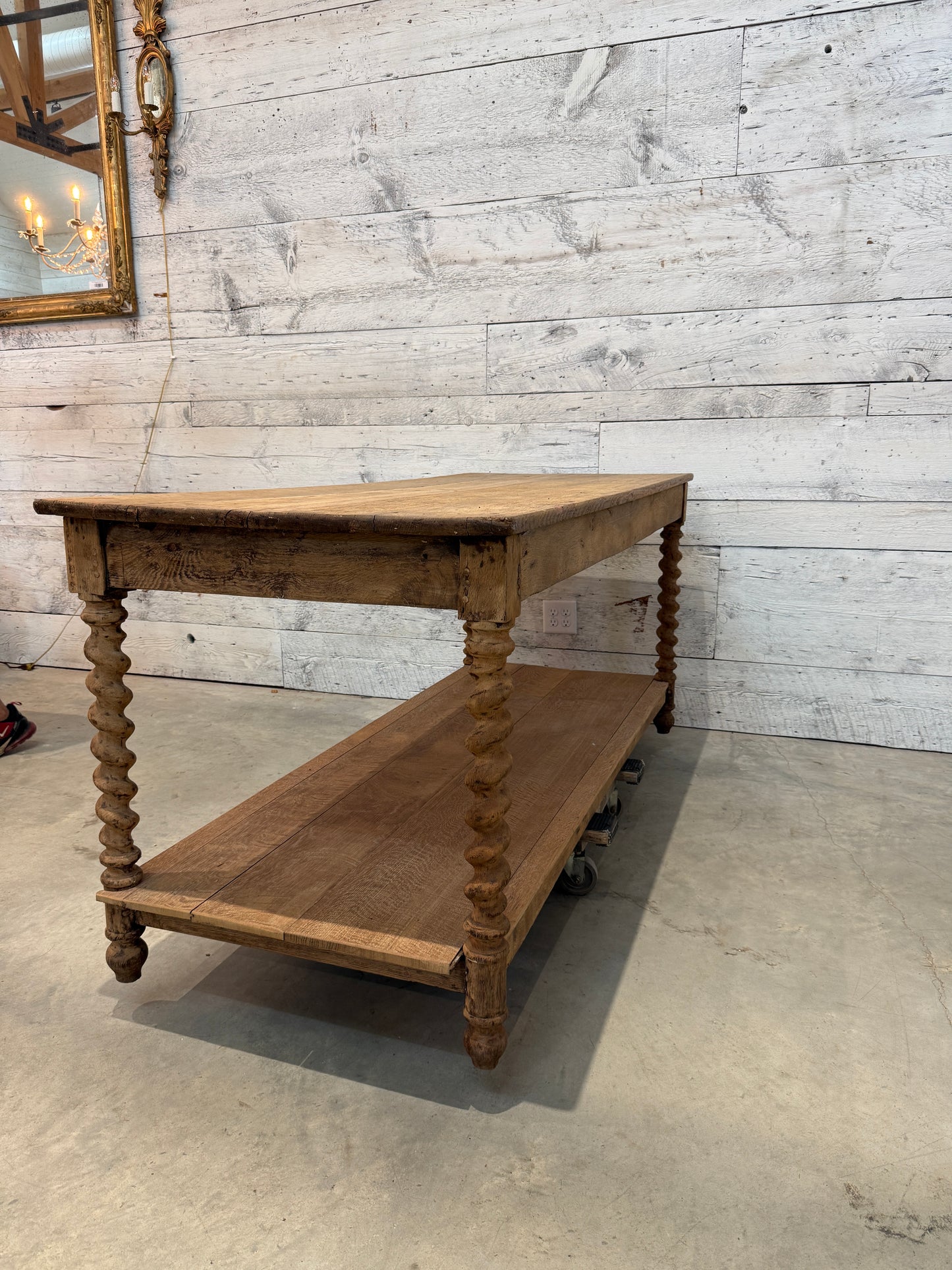 Antique Oak Barley Twisted French Drapers Table