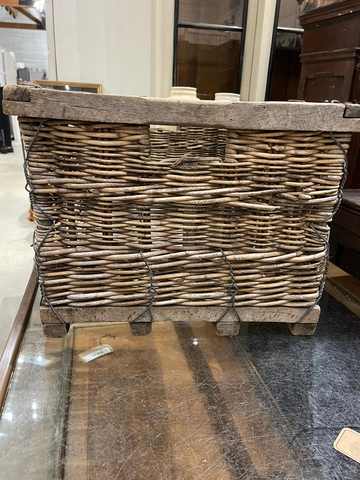 French Rectangular Grape Basket with 4 Handles Circa 1900