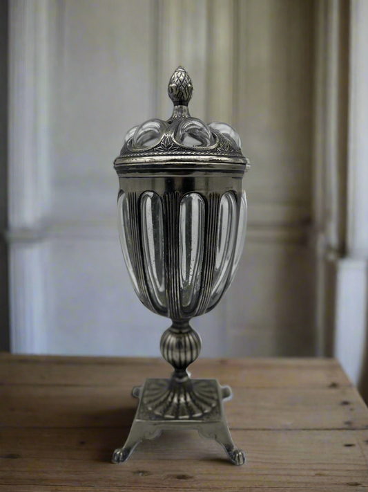 Vintage Caged Hand Blown Glass Apothecary Urn