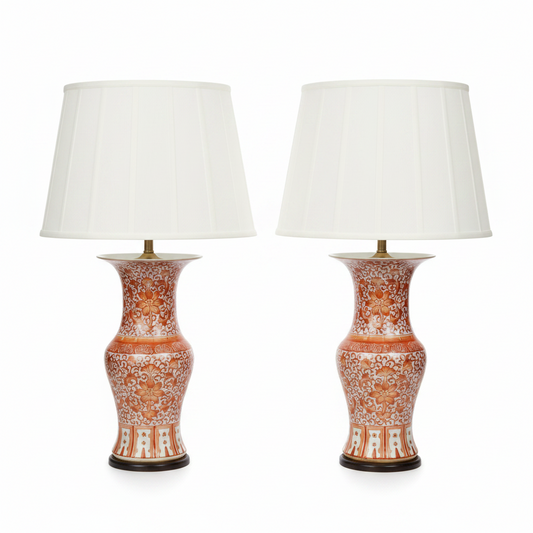Chinese orange and white porcelain yen yen vase lamp