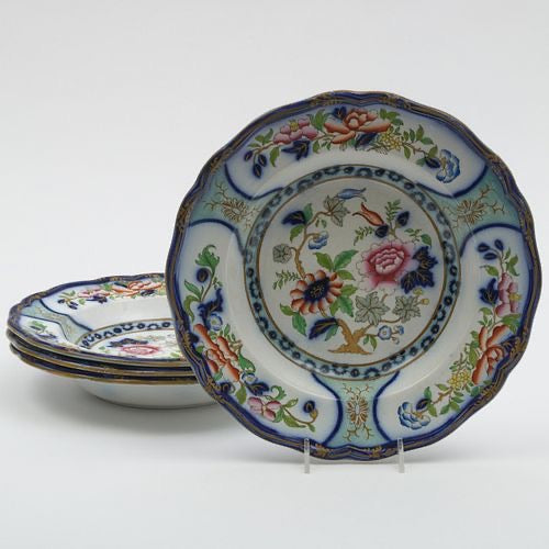 W. Adams & Sons Cobalt Ground Ironstone