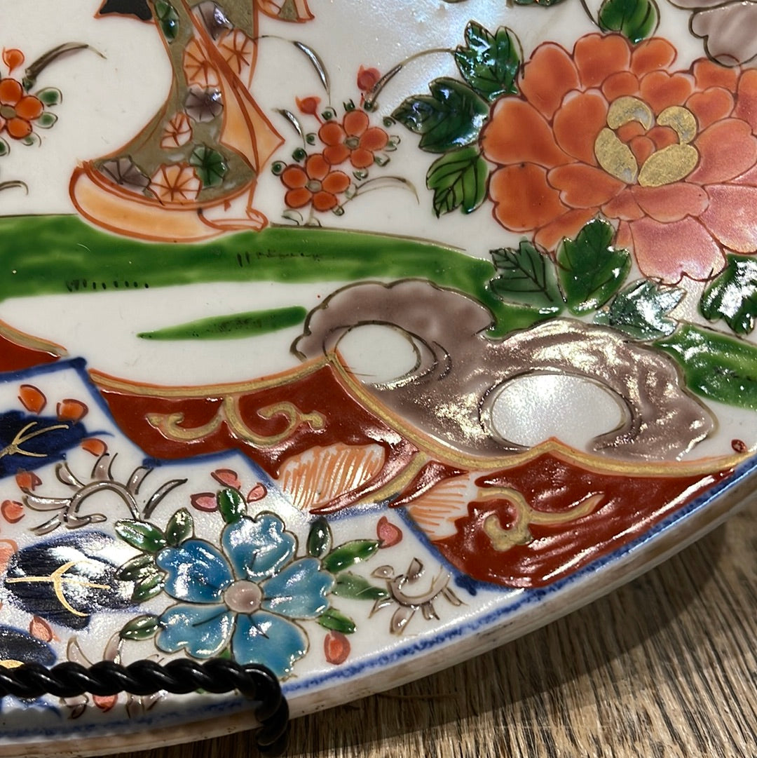 Meiji Imari Charger with Geisha Girl in Garden with Chrysanthemums and Anemones