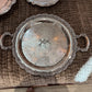 Large Vintage Silverplate Round Serving Tray with Ornate Floral Border and Handles