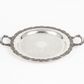 Large Vintage Silverplate Round Serving Tray with Ornate Floral Border and Handles