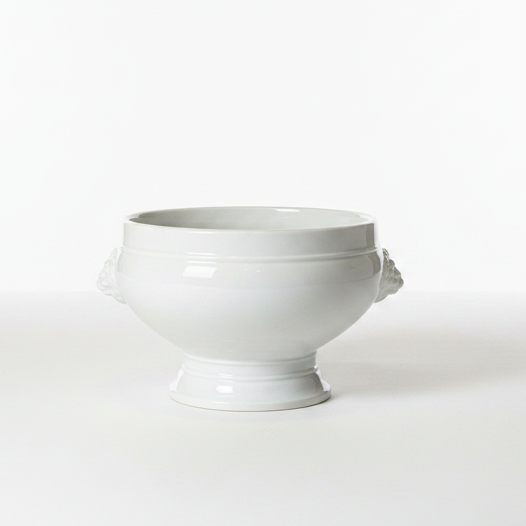 Large White Ironstone Lion Head Centerpiece Bowl on Pedestal
