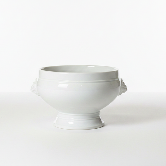Large White Ironstone Lion Head Centerpiece Bowl on Pedestal