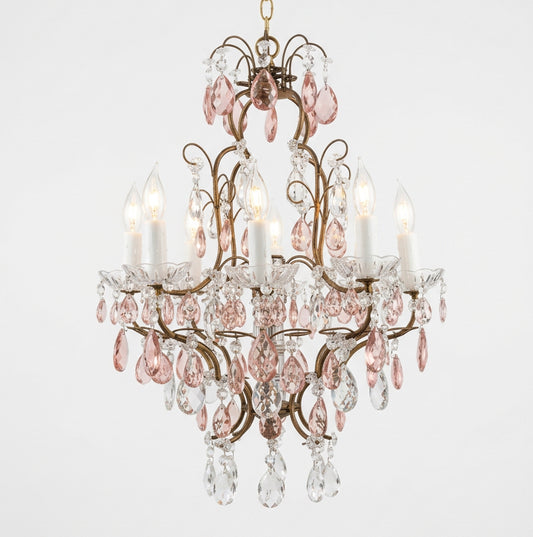 8 Arm Crystal Chandelier with Large Light Pink Tear Drops