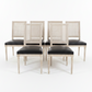 Set of Black Leather and Cane Back Dining Chairs in the Colonial Style