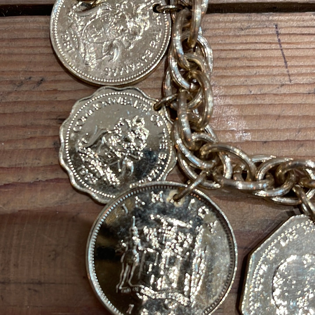 Vintage 1980s Franklin Mint The Golden Caribbean 14 Coins Charm Necklace