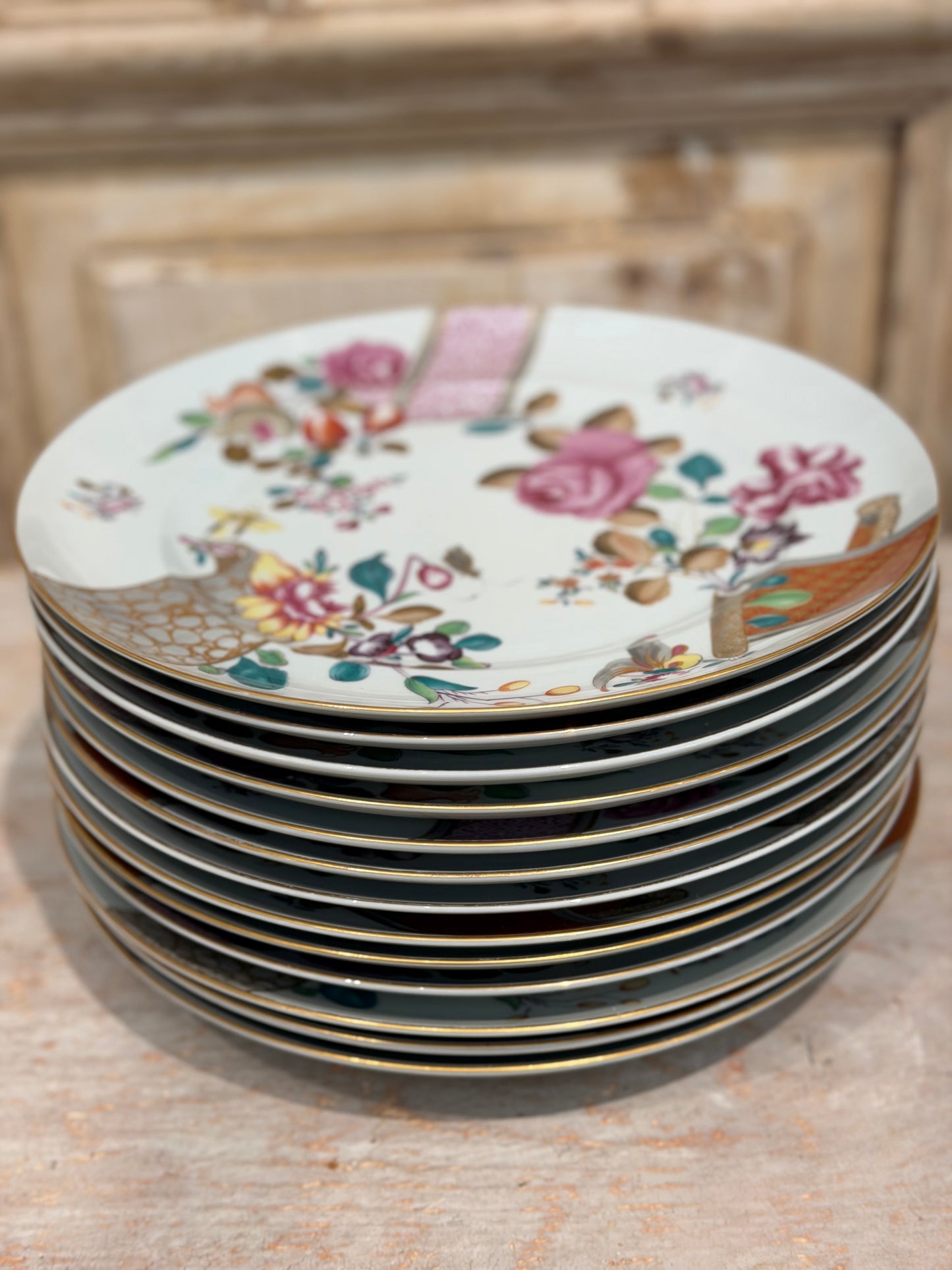 Mottahedeh “Lowestoft Rose” Porcelain Dinnerware & Serving Pieces