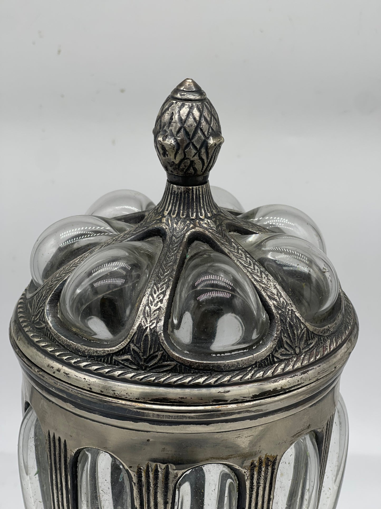 Vintage Caged Hand Blown Glass Apothecary Urn