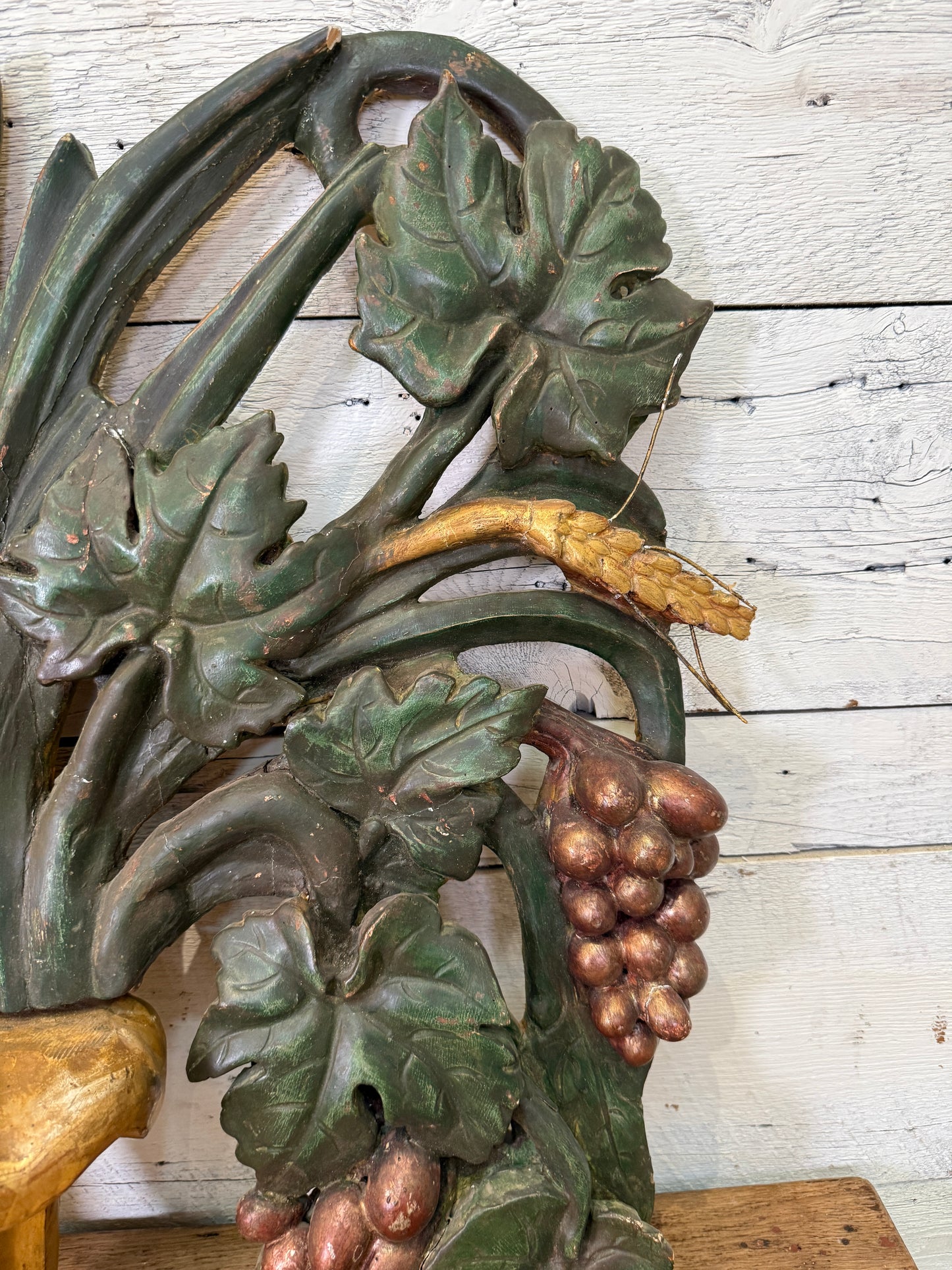 Large Pair of Antique Continental Carved Giltwood Harvest Wall Sculpture, Sold Individually