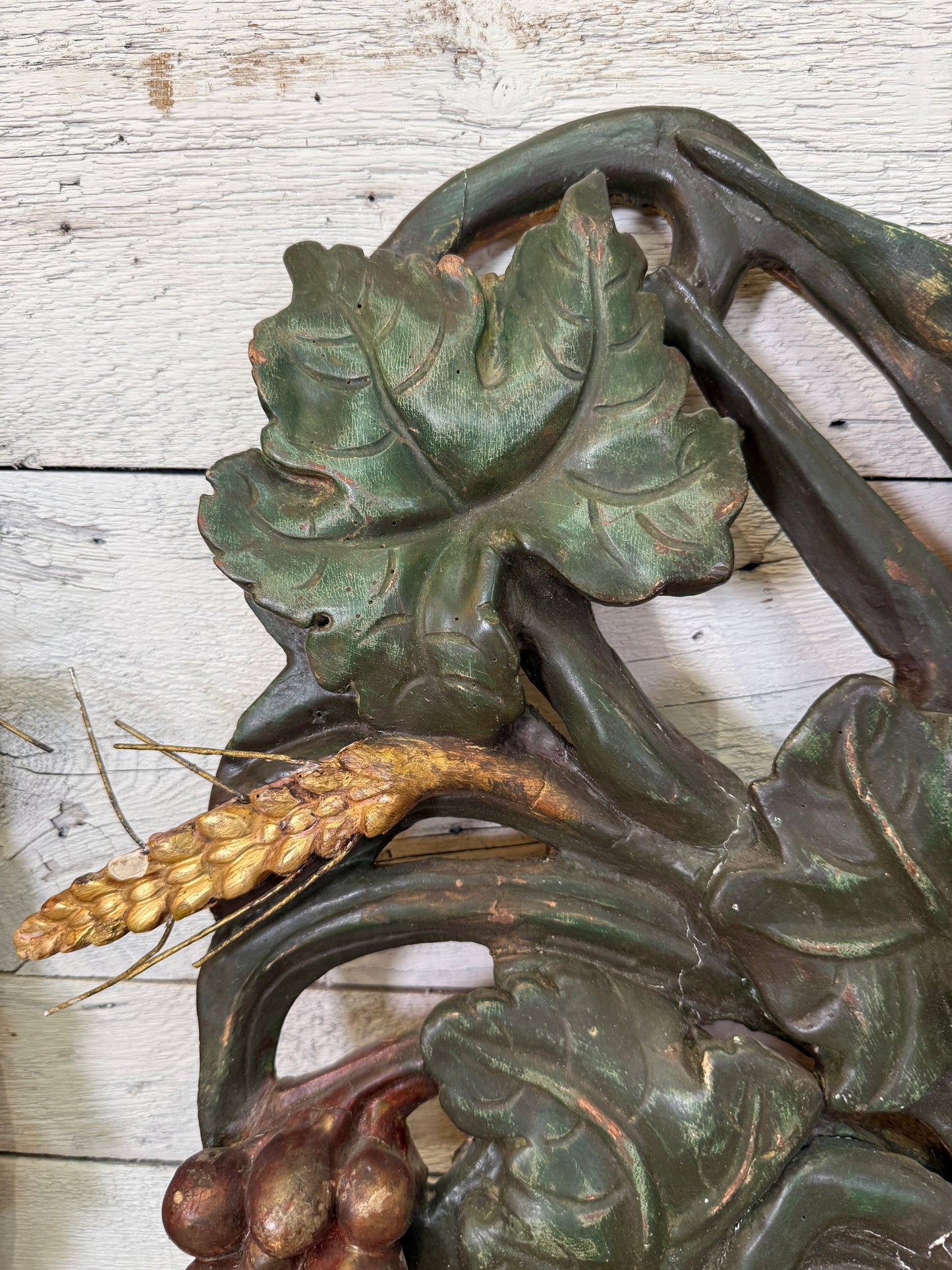 Large Pair of Antique Continental Carved Giltwood Harvest Wall Sculpture, Sold Individually