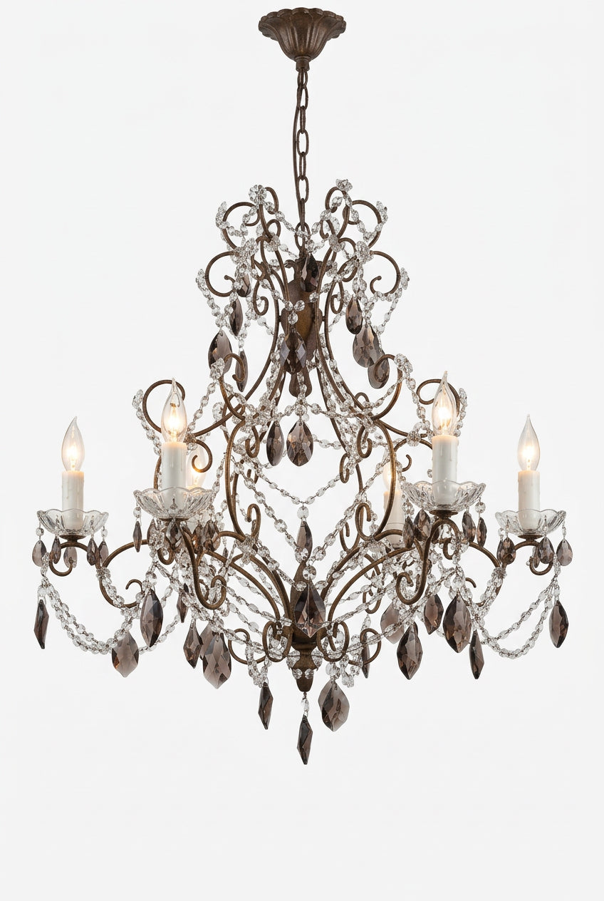 6 Arm Chandelier with Amethyst Tear Drop