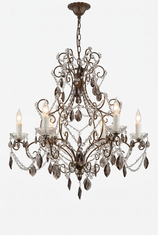 6 Arm Chandelier with Amethyst Tear Drop
