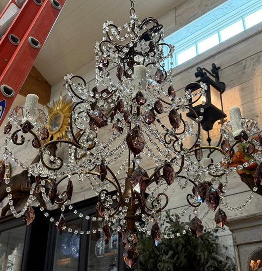 6 Arm Chandelier with Amethyst Tear Drop
