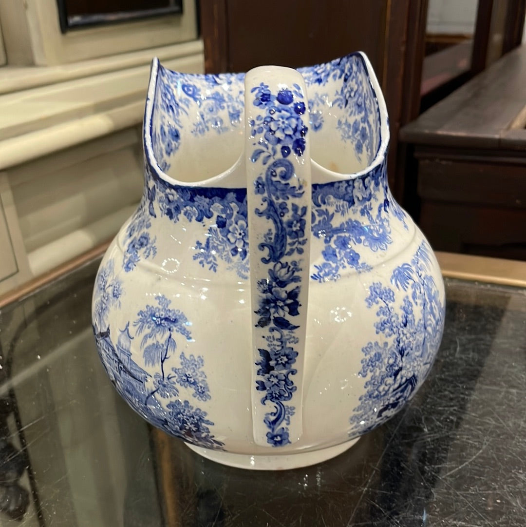 Staffordshire Blue & White Pottery Pitcher
