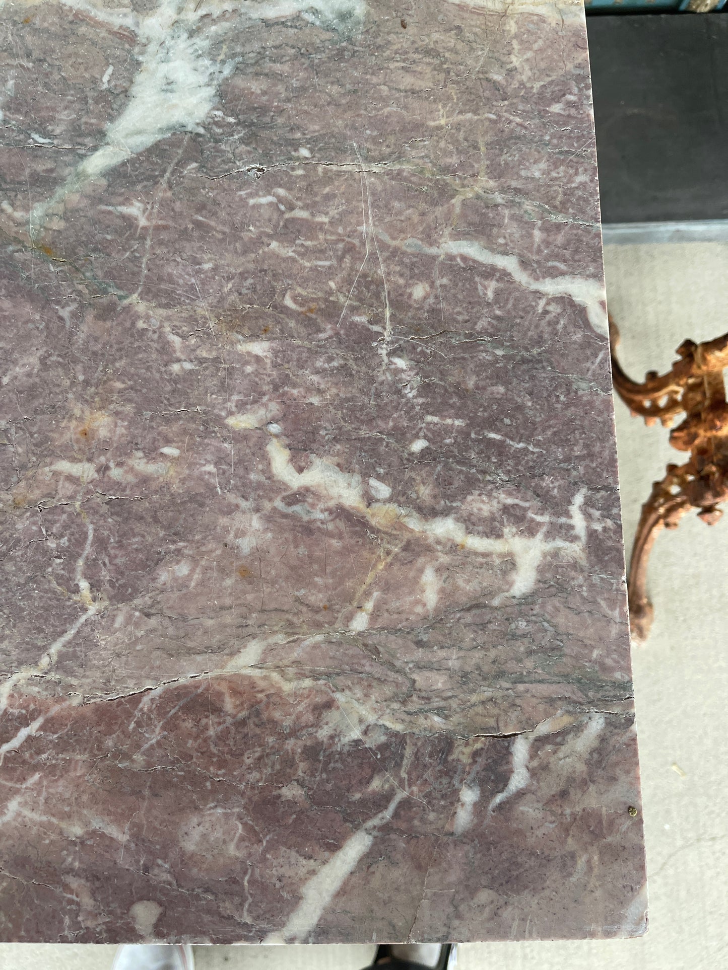 Marble Top Bistro Table 1890 - Rose Top White Base
