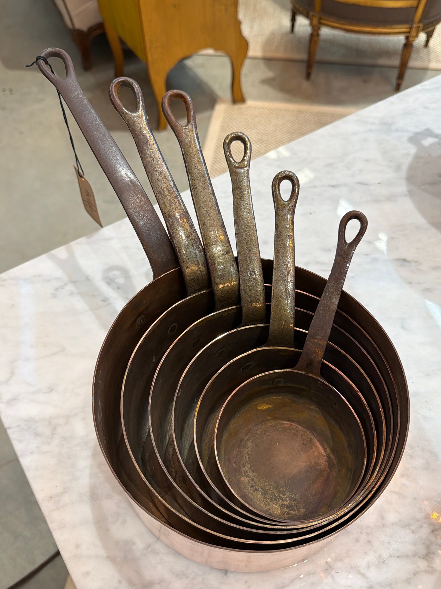 Heavy Antique Copper Cookware Set - 6 Pieces with Stamp from France