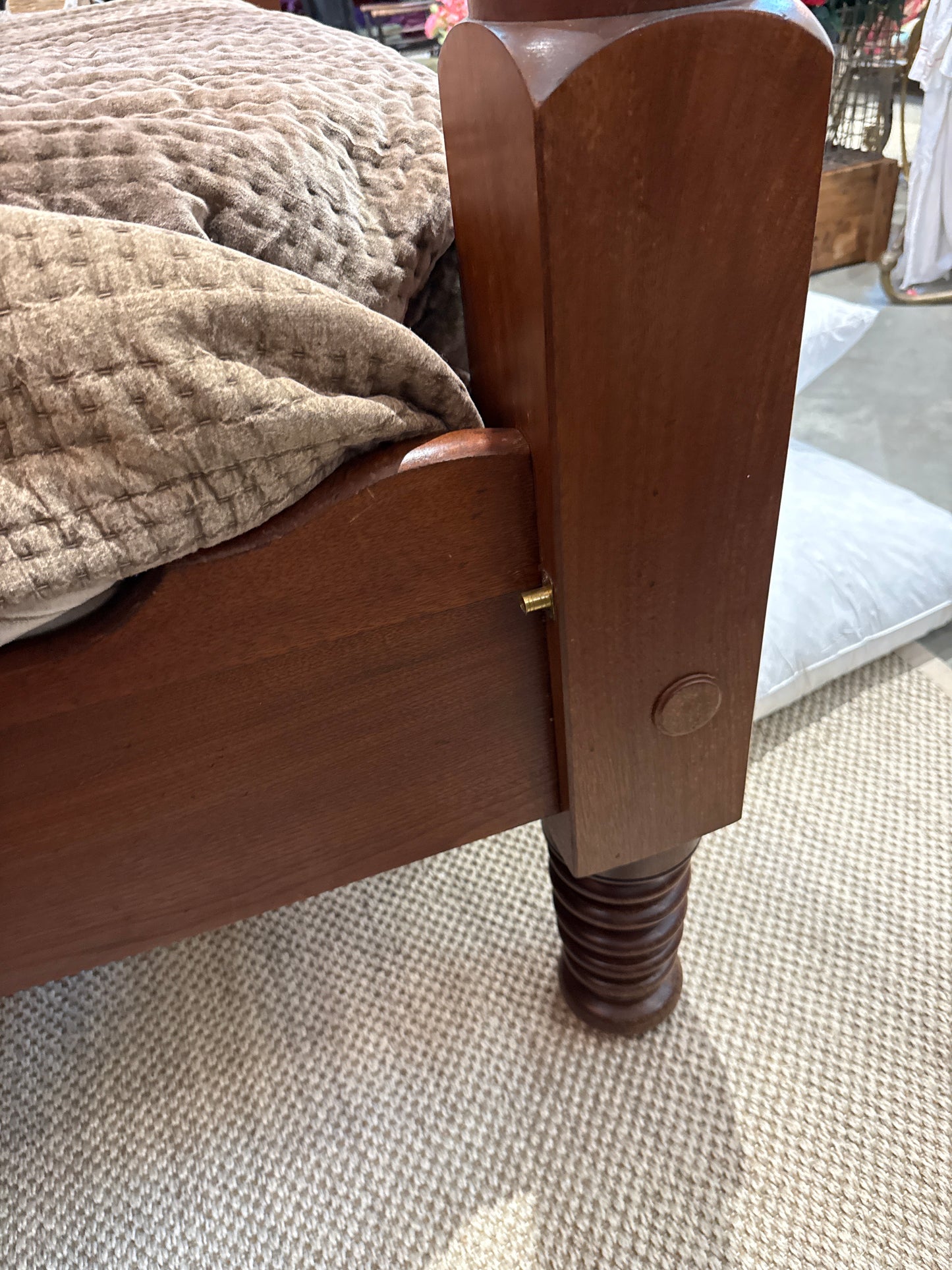 Monumental 19th Century American Empire Mahogany Bobbin Turned Four Poster Canopy Bed — 98” Tall