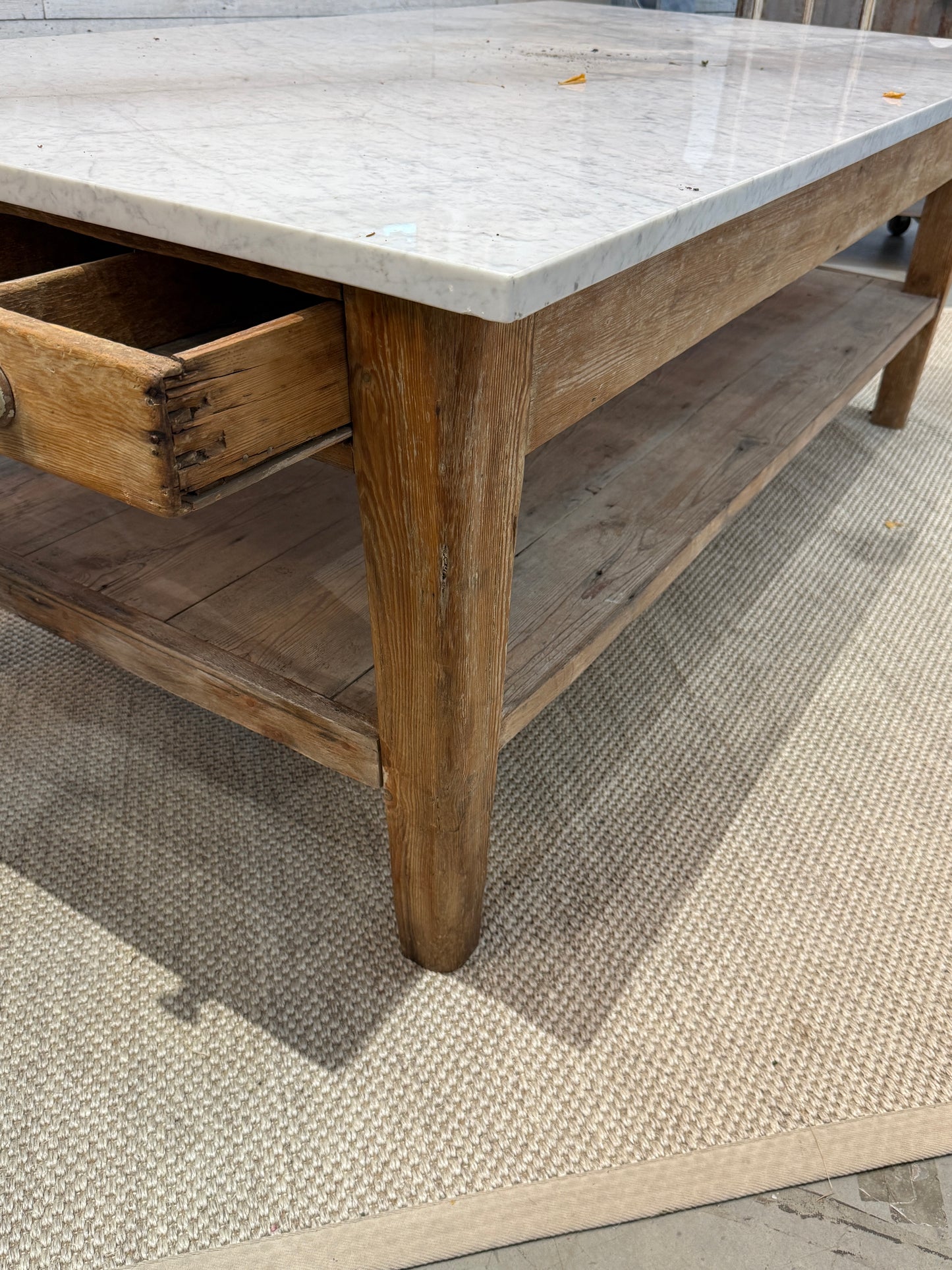 French Style Marble Top Console Table with Two Drawers