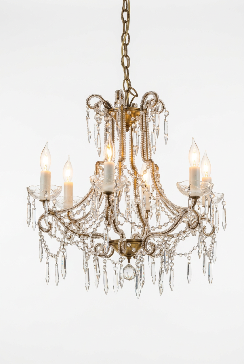 6 Arm Venetian Clear Crystal Chandelier