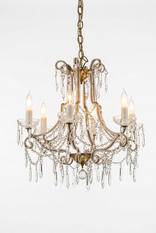 6 Arm Venetian Clear Crystal Chandelier