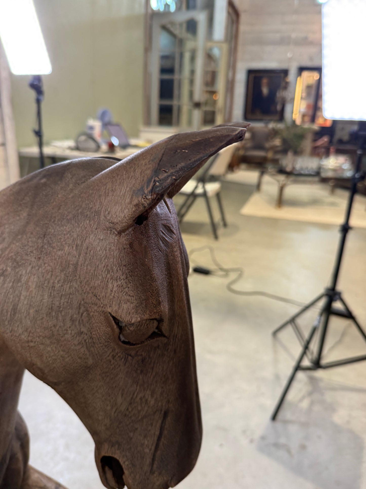 Hand-Carved Spanish Hardwood Horse Sculptures
