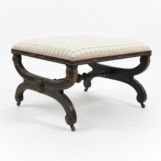 19th Century Neoclassical Painted and Gilt Curule Bench or Ottoman on Casters