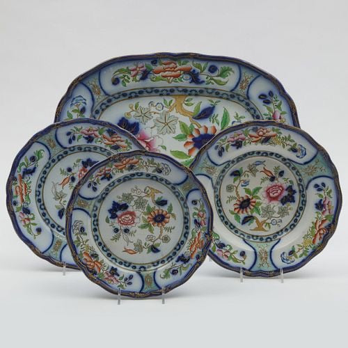 W. Adams & Sons Cobalt Ground Ironstone