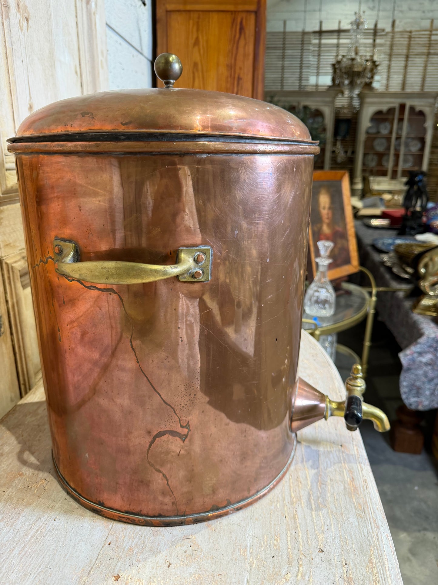 Copper Beverage Dispenser with Brass Spigot Circa 1900